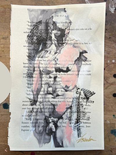 Set of 5 Male Figure Prints on Recycled Book Pages – Art Prints Artist Brenden Sanborn