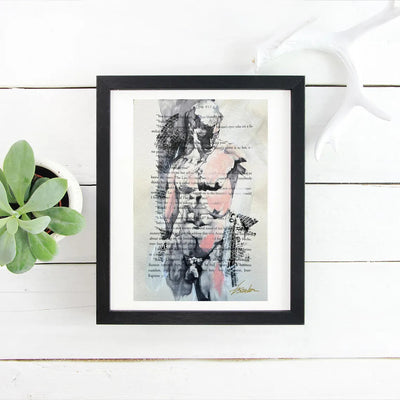 Set of 5 Male Figure Prints on Recycled Book Pages – Art Prints Artist Brenden Sanborn