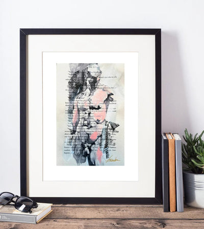 Set of 5 Male Figure Prints on Recycled Book Pages – Art Prints Artist Brenden Sanborn