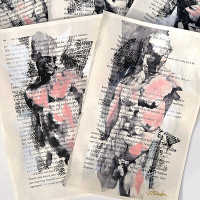 Set of 5 Male Figure Prints on Recycled Book Pages – Art Prints Artist Brenden Sanborn