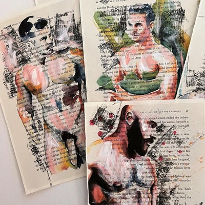 Whispers of Ink – 10 Male Figure Book Page Art Prints Artist Brenden Sanborn