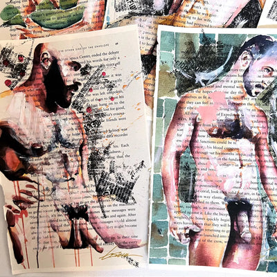 Whispers of Ink – 10 Male Figure Book Page Art Prints Artist Brenden Sanborn