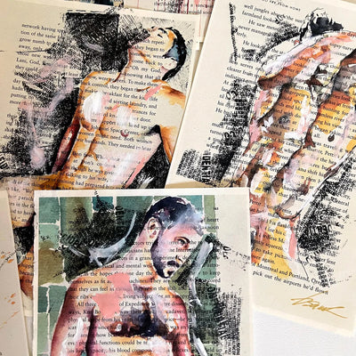 Whispers of Ink – 10 Male Figure Book Page Art Prints Artist Brenden Sanborn