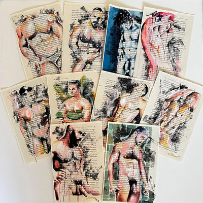 Whispers of Ink – 10 Male Figure Book Page Art Prints Artist Brenden Sanborn