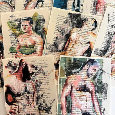 Whispers of Ink – 10 Male Figure Book Page Art Prints Artist Brenden Sanborn