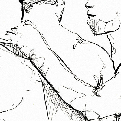 Men At the Resort - Original Ink on Paper Artist Brenden Sanborn