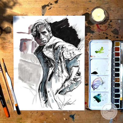 I Saw Him in London - Original Ink on Paper Artist Brenden Sanborn
