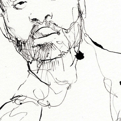 Handsome Bearded Muscle Guy - Original Ink on Paper Artist Brenden Sanborn