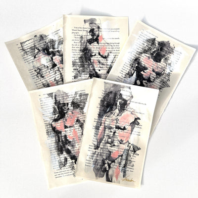 Set of 5 Male Figure Prints on Recycled Book Pages – Art Prints Artist Brenden Sanborn