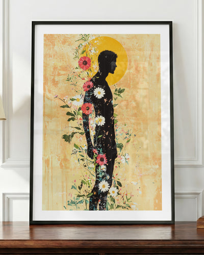 Inner Garden art print in a black frame, shown up close