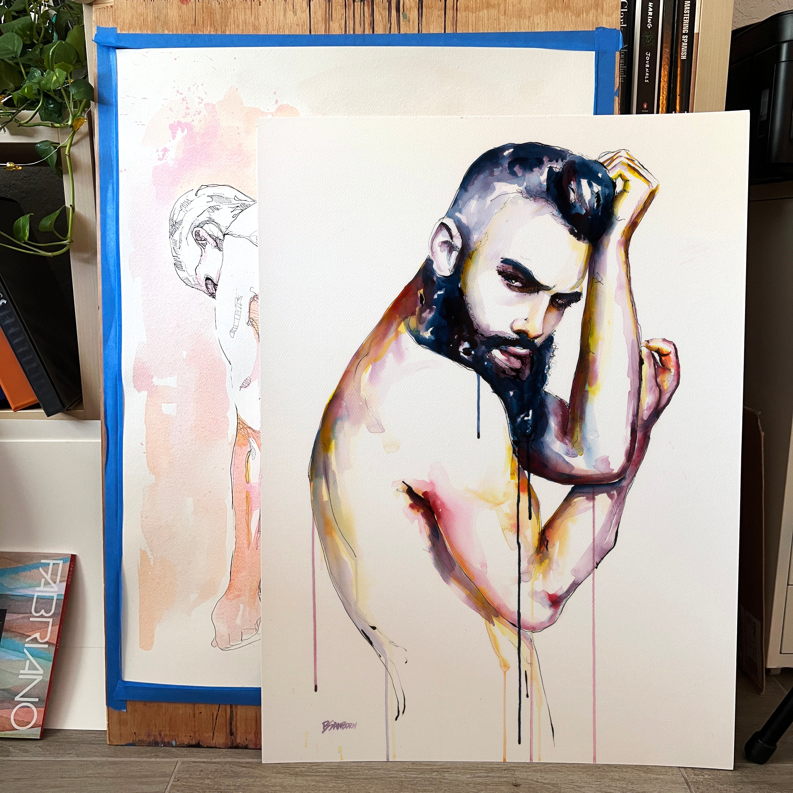 Shadow Between Strength and Stillness – 22x30" Original Watercolor Artist Brenden Sanborn