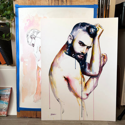 Shadow Between Strength and Stillness – 22x30" Original Watercolor Artist Brenden Sanborn