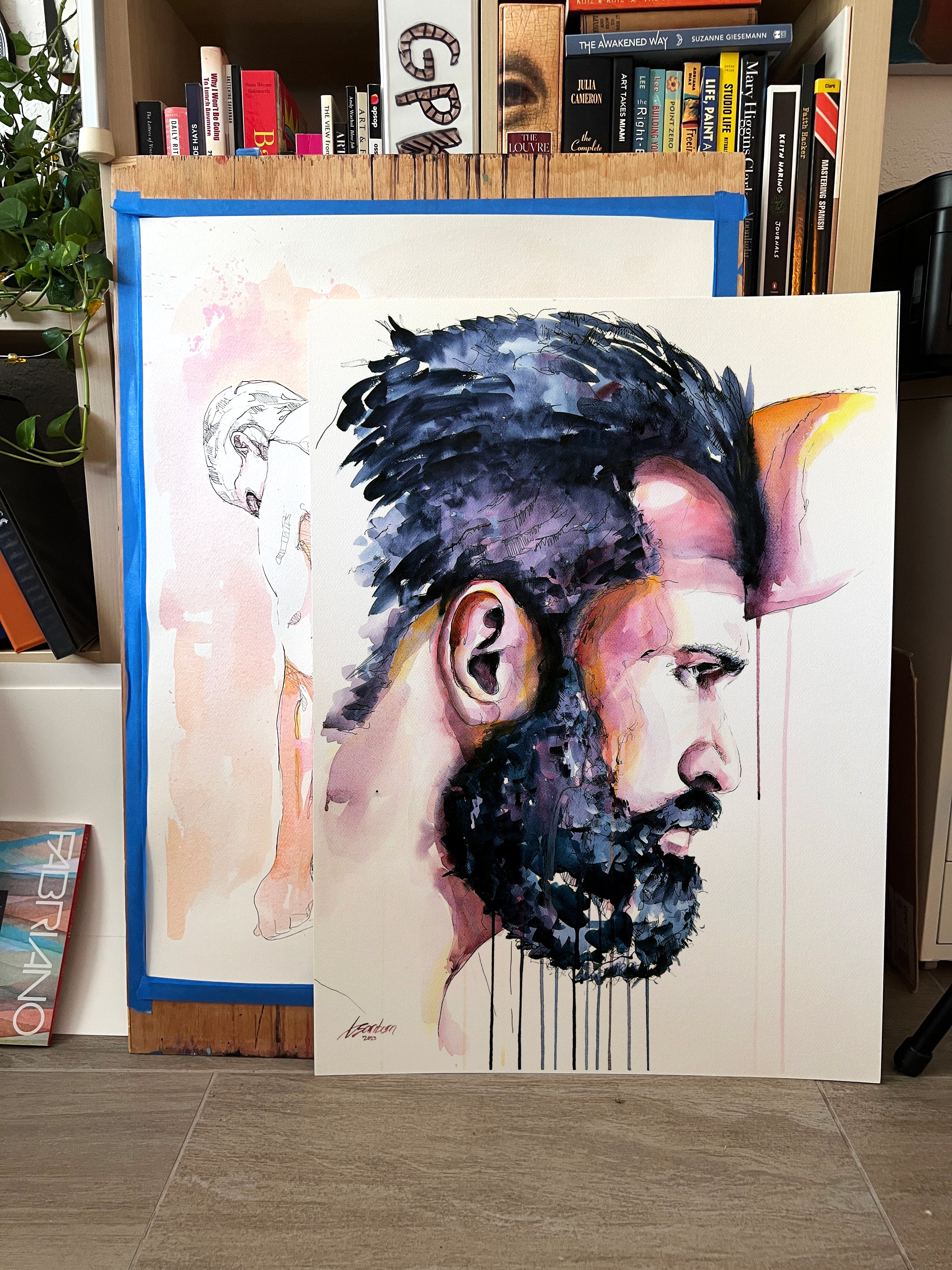 Weight of Quiet Fire – 22x30" Original Watercolor Artist Brenden Sanborn