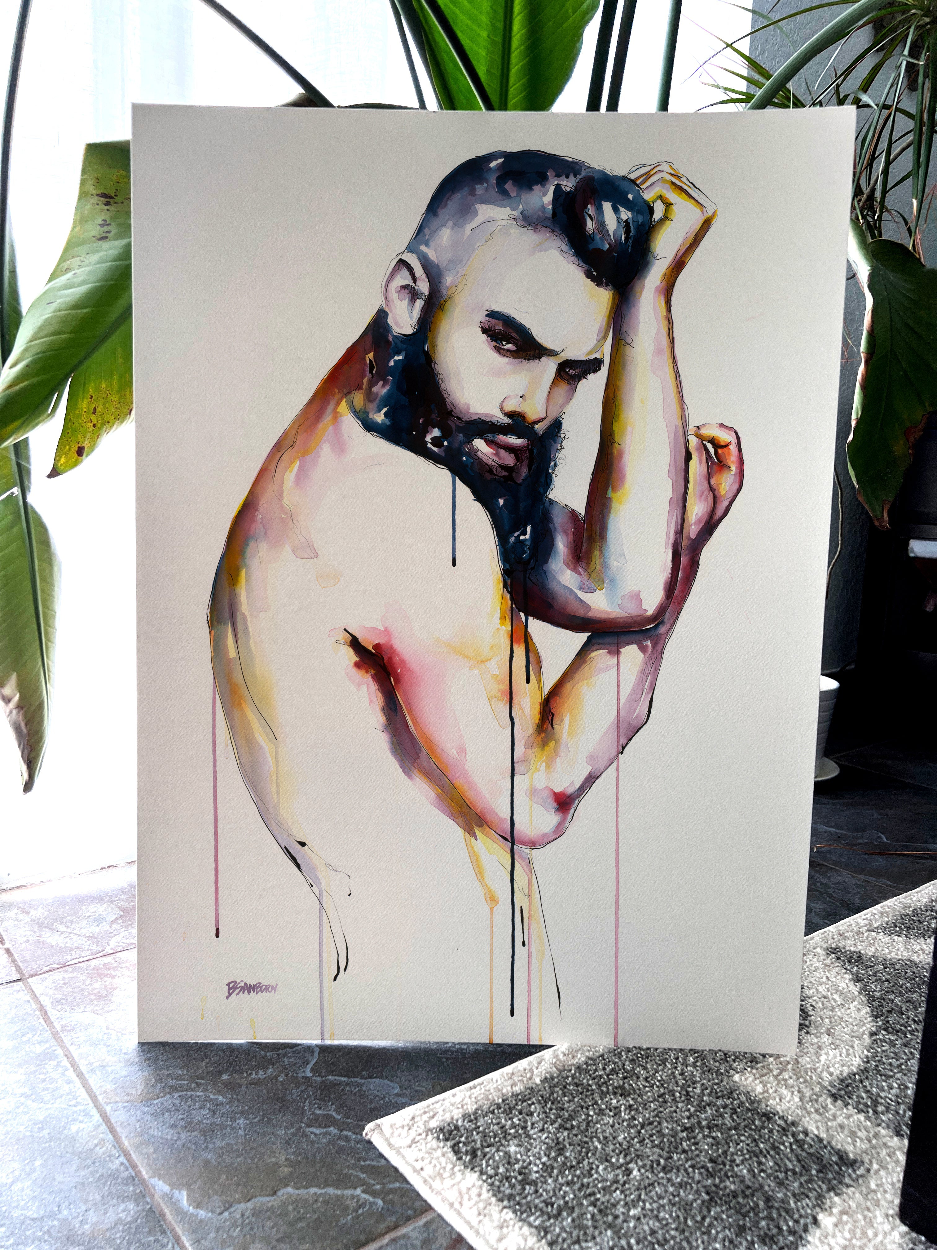 Shadow Between Strength and Stillness – 22x30" Original Watercolor Artist Brenden Sanborn