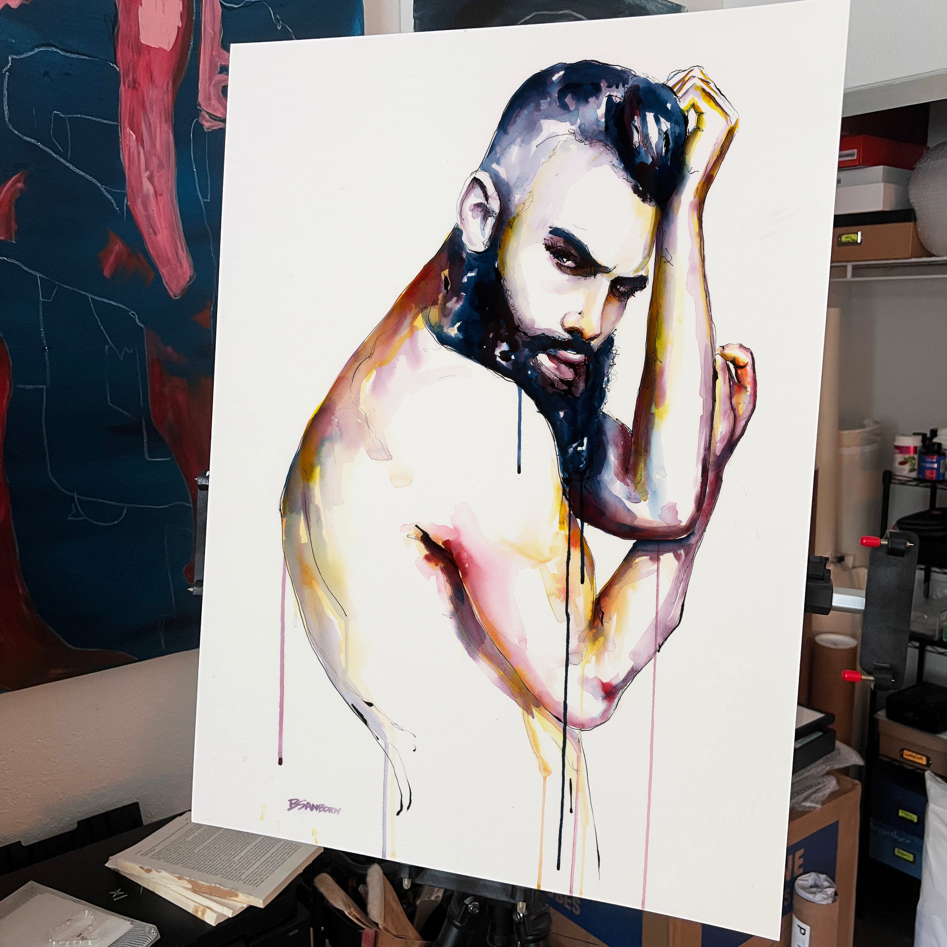 Shadow Between Strength and Stillness – 22x30" Original Watercolor Artist Brenden Sanborn