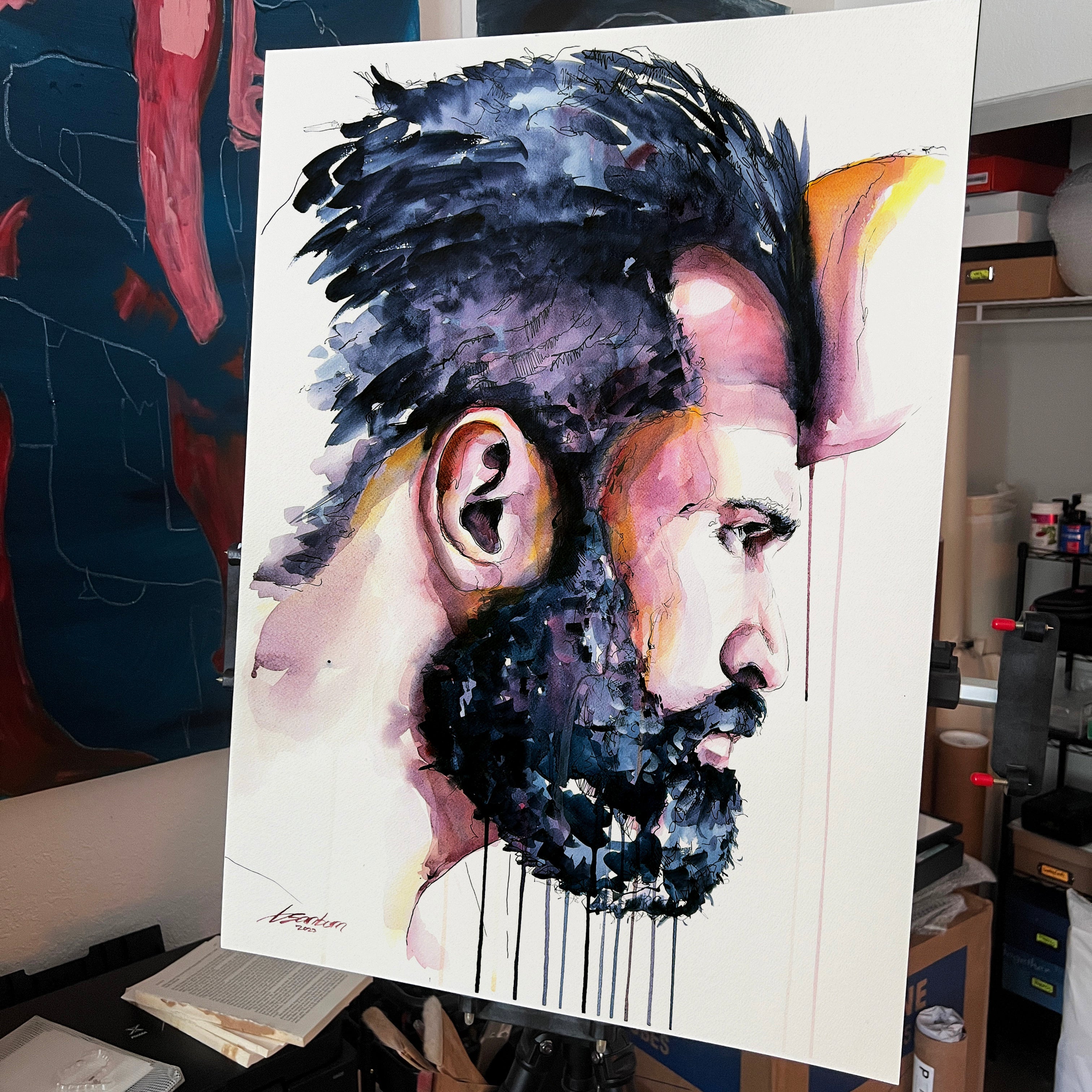 Weight of Quiet Fire – 22x30" Original Watercolor Artist Brenden Sanborn