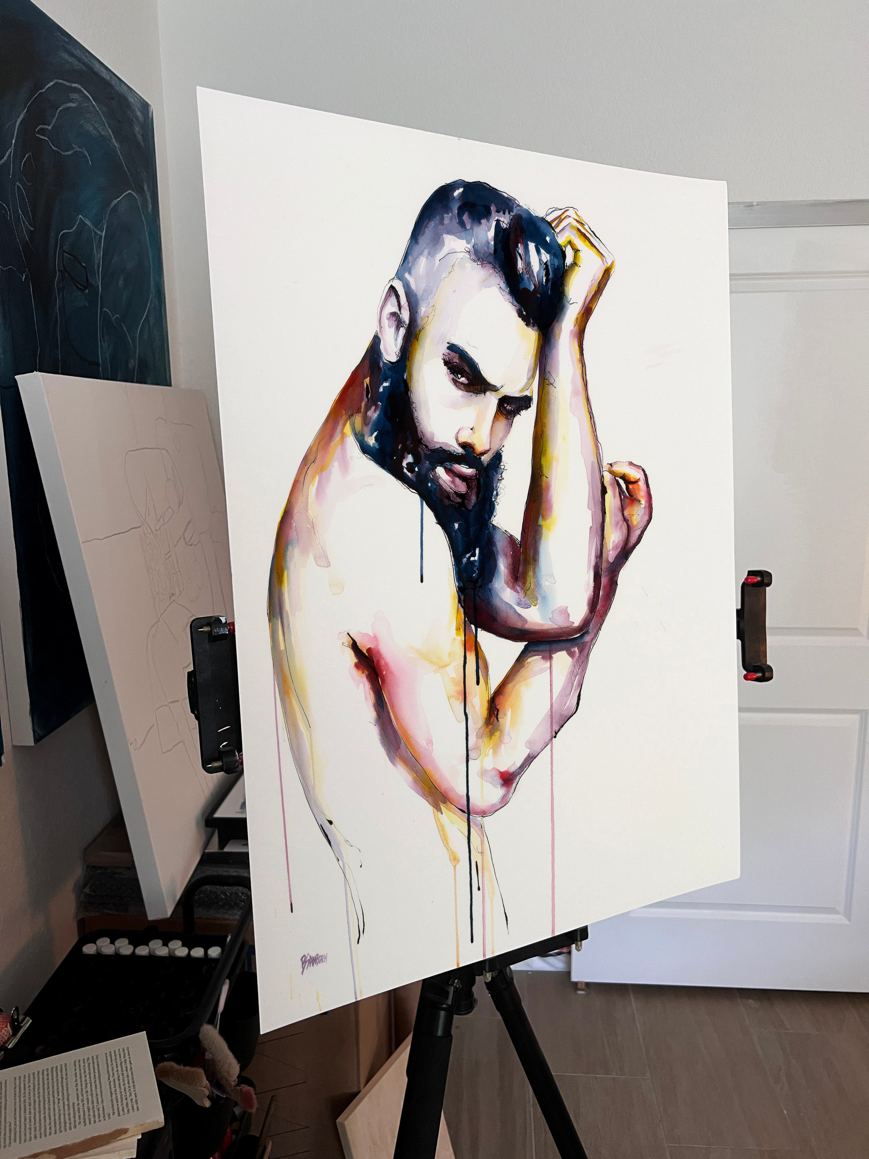 Shadow Between Strength and Stillness – 22x30" Original Watercolor Artist Brenden Sanborn