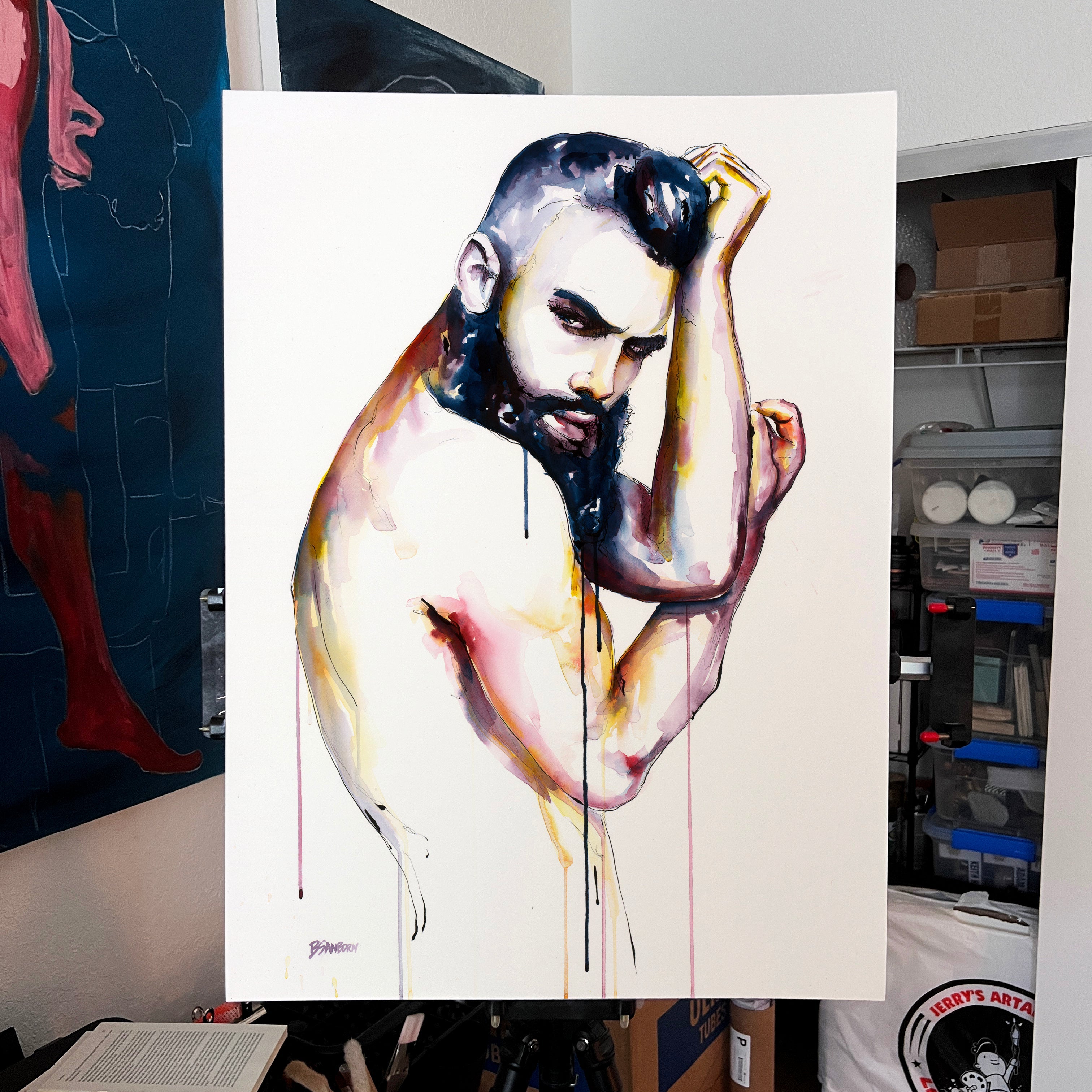 Shadow Between Strength and Stillness – 22x30" Original Watercolor Artist Brenden Sanborn