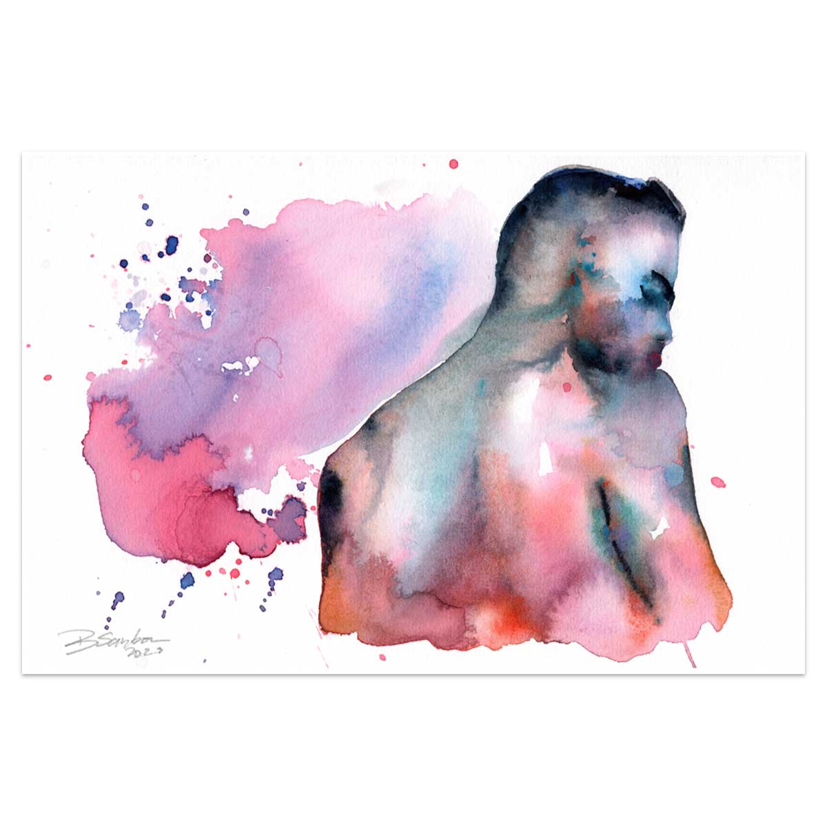 Muscular Silhouette with Splashes of Pink and Blue - Original Art