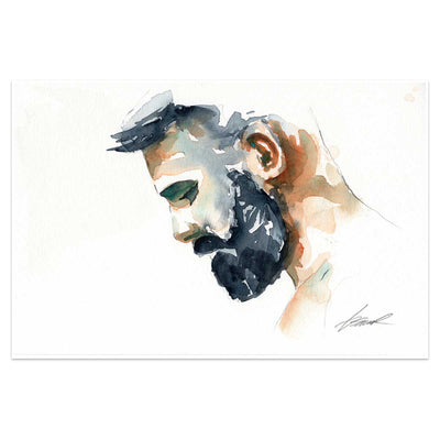 Thoughtful Gaze - Bearded Profile in Earth Tones - Original Art Artist Brenden Sanborn