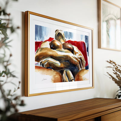 Reclined Male Nude Resting on Red - Art Print Artist Brenden Sanborn