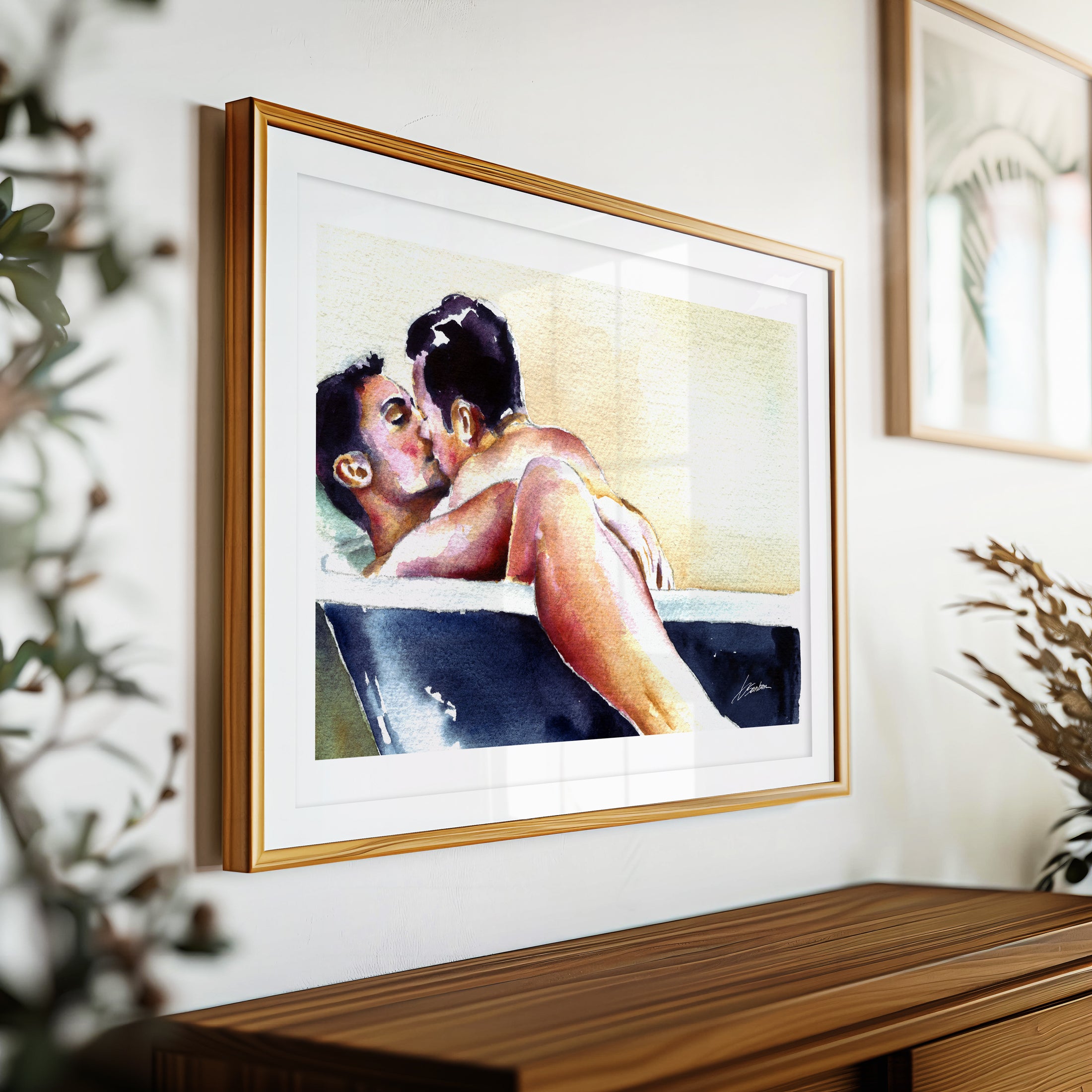 Lovers in a Bathtub Embracing the Moment - Art Print