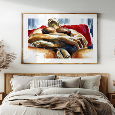 Reclined Male Nude Resting on Red - Art Print Artist Brenden Sanborn