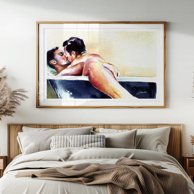 Lovers in a Bathtub Embracing the Moment - Art Print Artist Brenden Sanborn