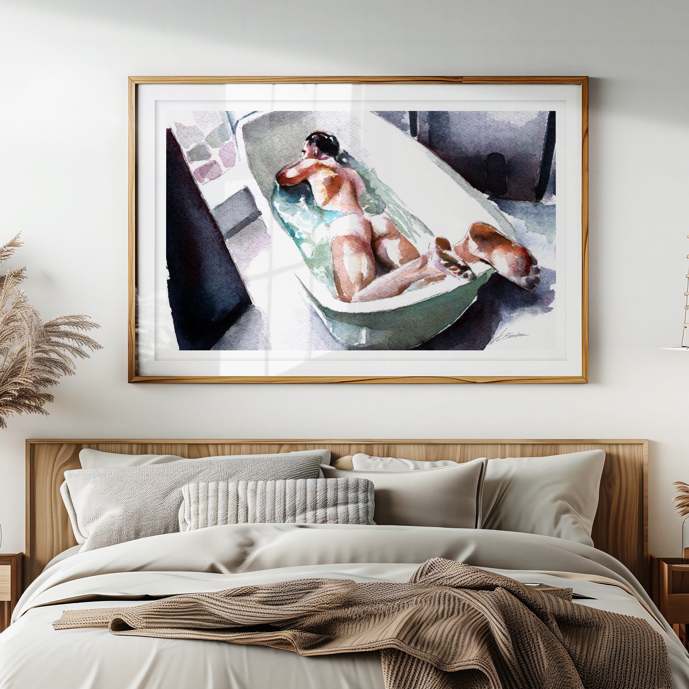 Soothing Escape: A Man in a Bathtub Giclee Art Print