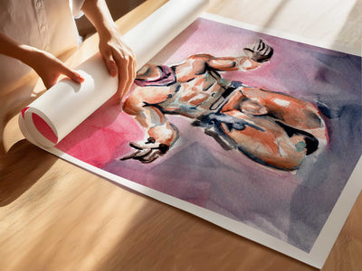 Nude Cowboy Standing in Leather Hat and Holster - Art Print Artist Brenden Sanborn