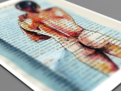 Reflective Thoughts: Male Figure Contemplation Over Text - Giclee Art Print  Product Description: