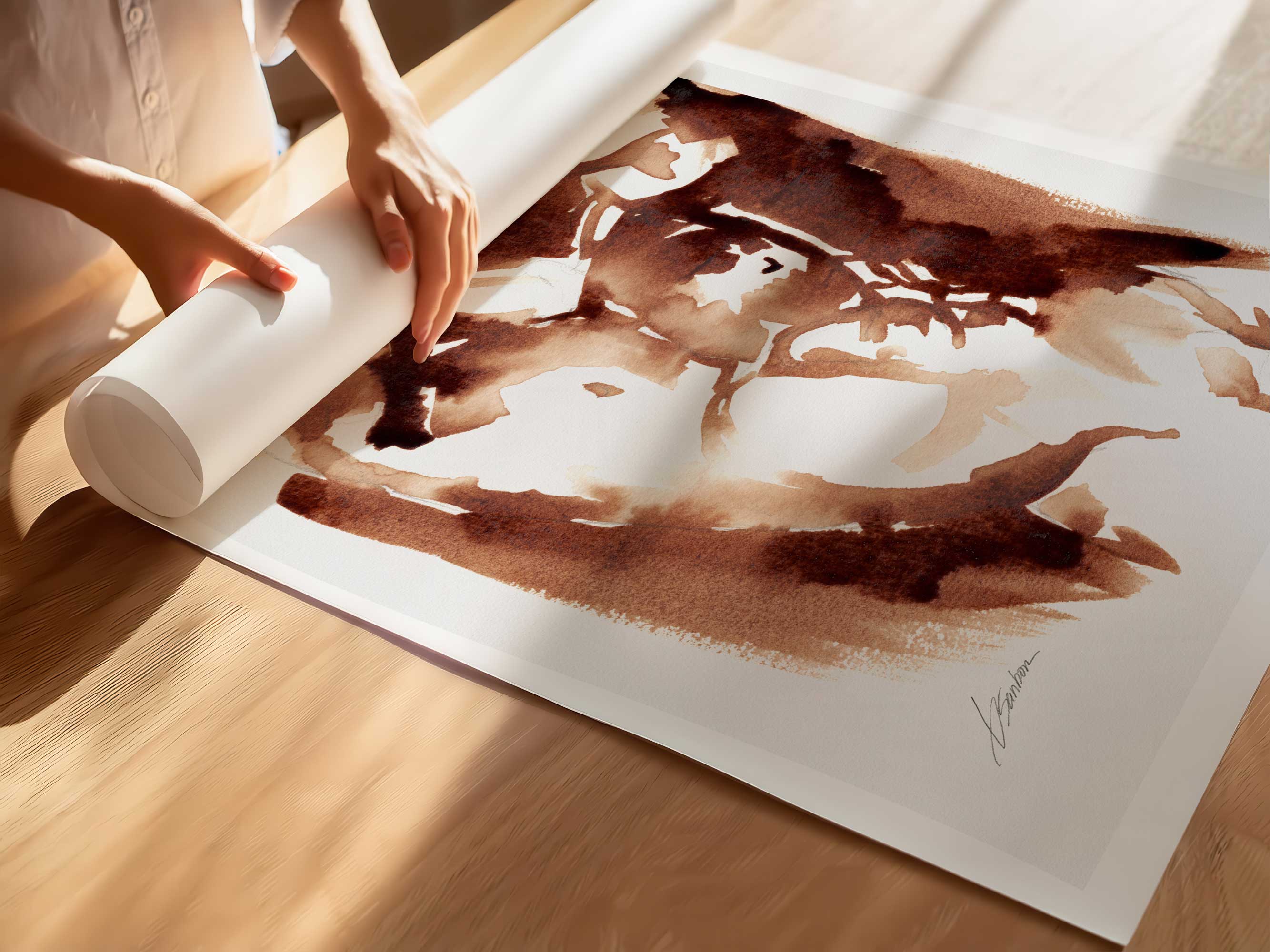 Abstract Male Nude in Instant Coffee Ink – Art Print