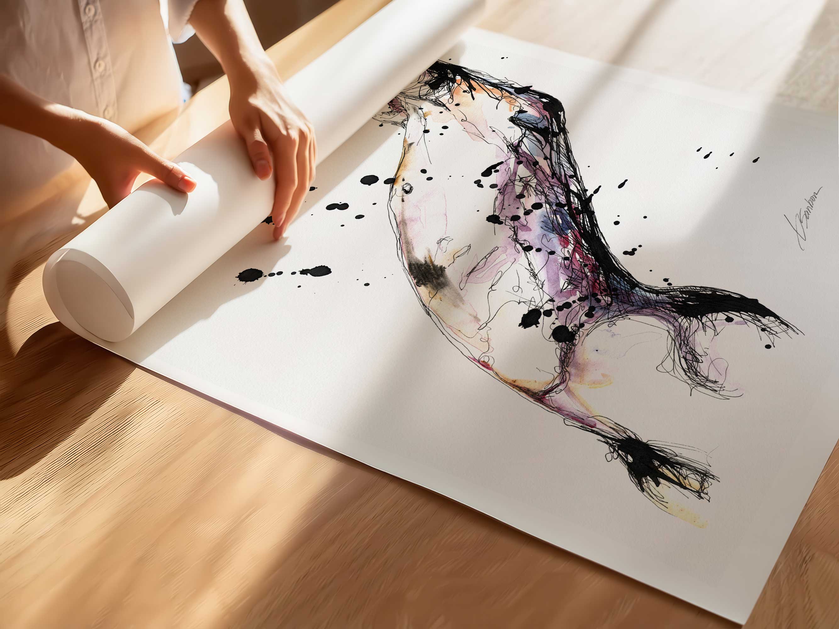 Abstract Male Figure in Fluid Motion with Splattered Accents - Art Print