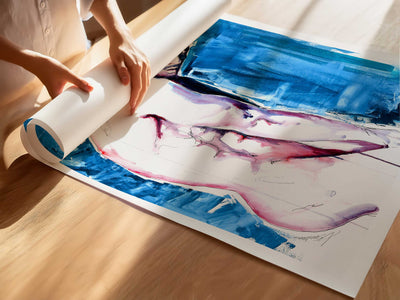 Sexy Moment of a Bare Back Leaning Against the Cool Blue - Art Print Artist Brenden Sanborn