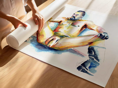 Bearded Man with Cigar and Boots Relaxing - Art Print Artist Brenden Sanborn