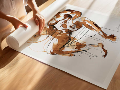 Coffee Kissed Male Figure Seated in Thought – Art Print Artist Brenden Sanborn