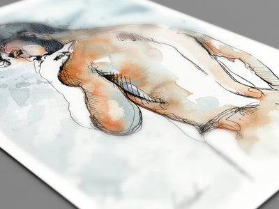 Sensual Male with Strong Back & Raven-Hued Hair - 9x12" Original Watercolor Artist Brenden Sanborn