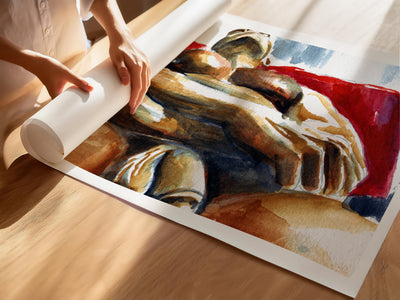 Reclined Male Nude Resting on Red - Art Print Artist Brenden Sanborn