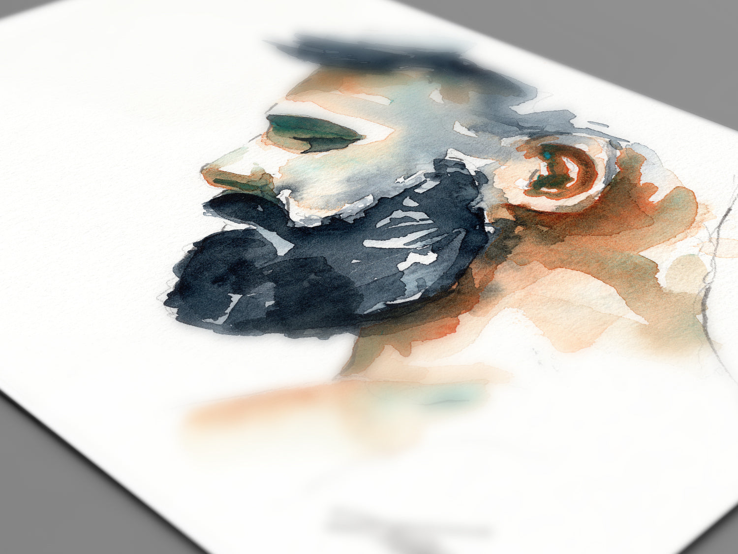 Thoughtful Gaze - Bearded Profile in Earth Tones - Original Art