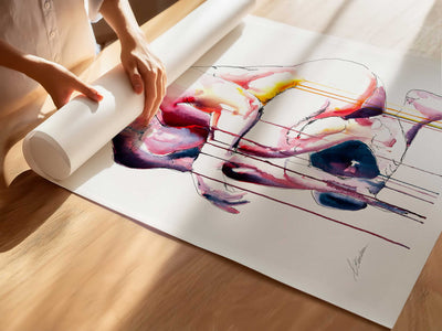 Crouched in Thought Muscular Form Highlighted by Bold Strokes - Art Print Artist Brenden Sanborn