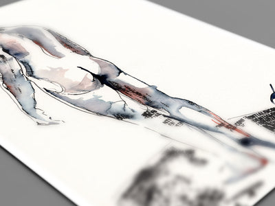 Solitary Reflection - Nude Male Form in Ink - 6x9" Original Watercolor Artist Brenden Sanborn