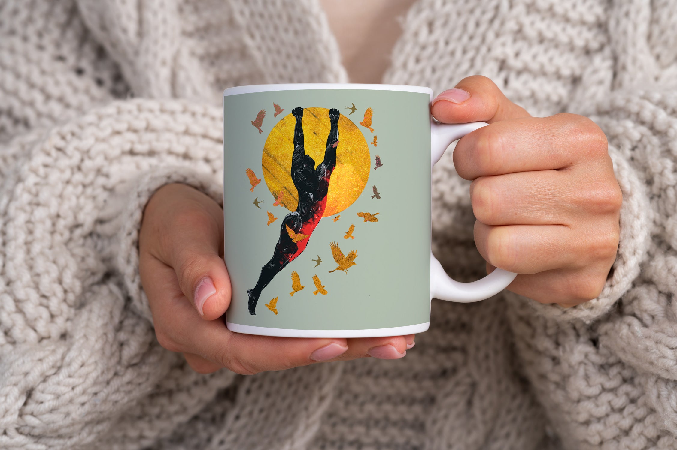 Soaring Man with Birds and Sun – 11oz & 15oz Mugs