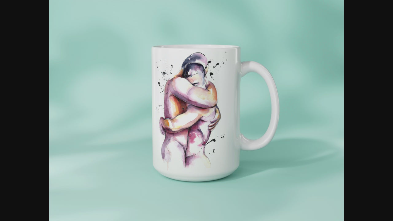 Two Nude Men Embracing in Watercolor – 11oz & 15oz Mugs