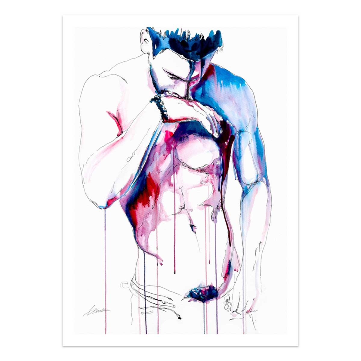 A Bare Chest Muscles Tensed in Quiet Reflection - Art Print