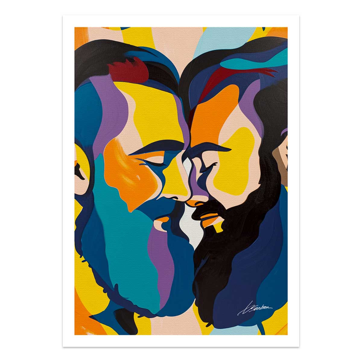 Bearded Lovers Lost in Colorful Harmony – Art Print