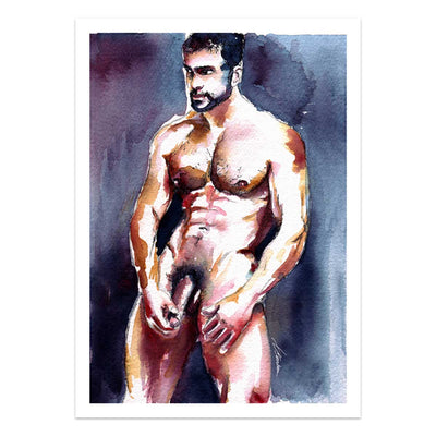 Rugged Male Nude Staring Longingly at His Lover - Art Print Artist Brenden Sanborn