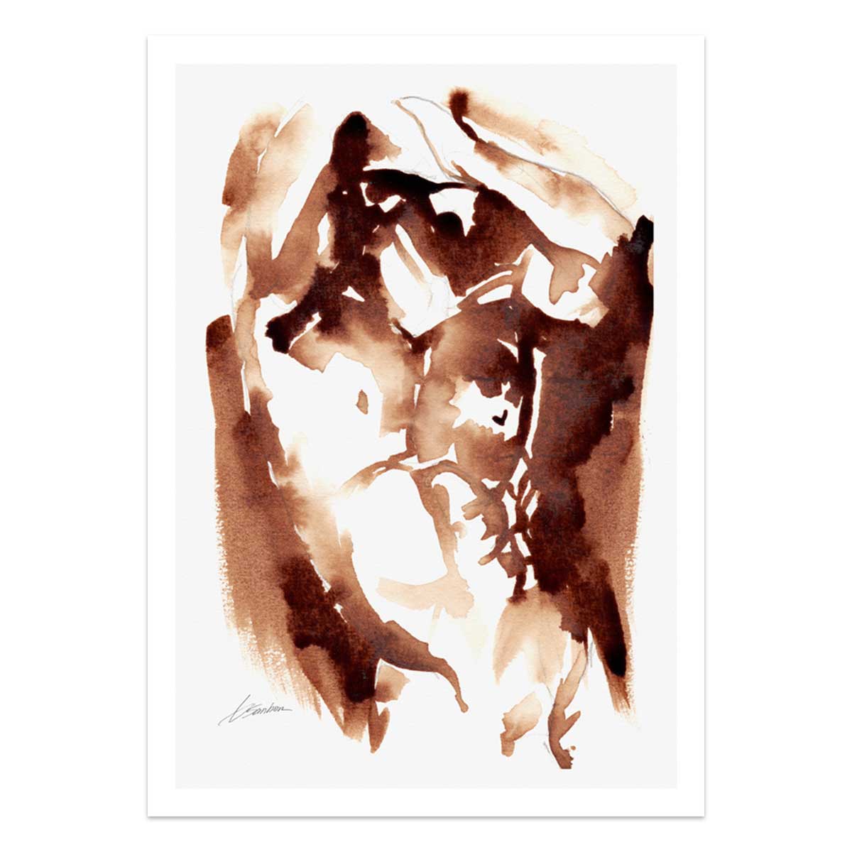 Abstract Male Nude in Instant Coffee Ink – Art Print