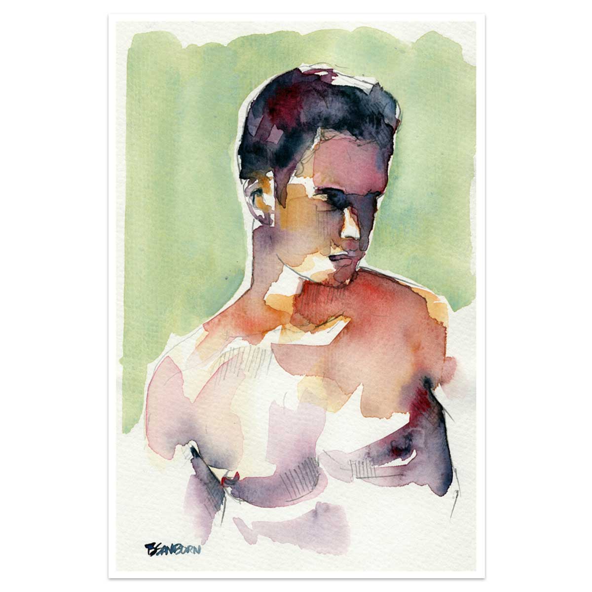 Muscular Male Profile with Deep Gaze - 6x9" Original Painting