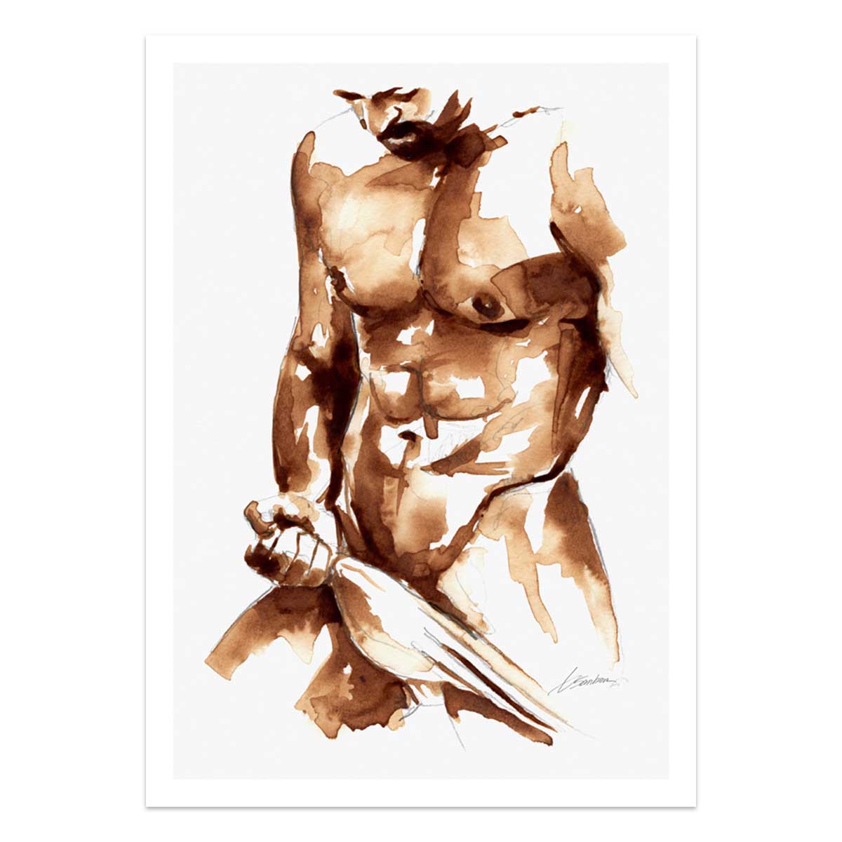 Coffee Nude Pulling Underwear - Art Print