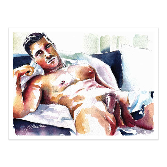 Lazy Sunday: Muscular Man on Porch, Whisper of a Hairy Chest - Giclee Art Print
